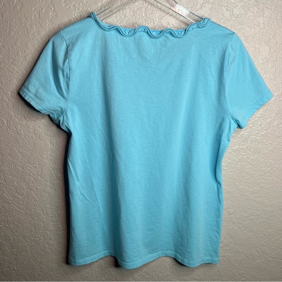 Talbots Blue Scalloped Prima Cotten Top - Picture 4 of 7